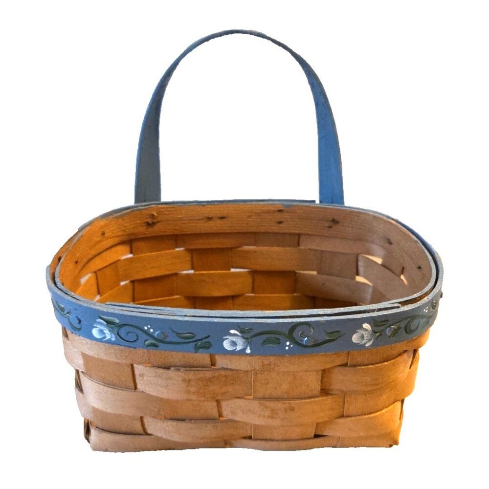 Mail Basket Painted Blue with White Rose Buds Spring Decor Hanging
